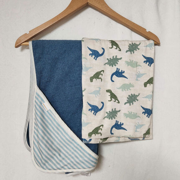 Tahari Baby Blanket Towel Set Dinosaur Blue Green - Picture 1 of 4
